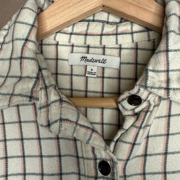 Madewell Women's Ivory Plaid Flannel Button-Down Shirt Size Small Checkered Fall - Picture 9 of 14